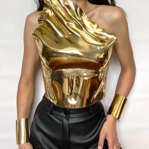 Gold Sculptural Corset | Handmade Metallic Bustier Top | Futuristic Festival Corset | Avant-Garde Fashion Statement | Artistic Sculptura
