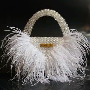 Crystal beaded bag decorated with feathers, Gift for her, Custom bag, Classic bag, Wedding bag, Shiny bag, Evening purse, Gift for mom