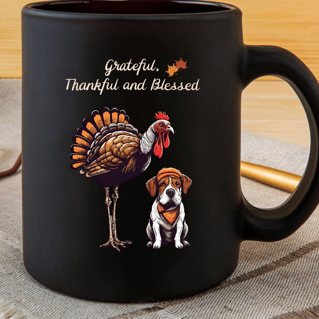 Thankfulgratefulblessed With Turkey and Dog Thanksgiving Etsy