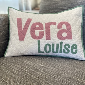 Custom Quilted Applique Pillow Cover and Label (pillow insert included)