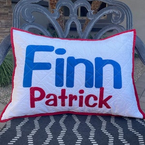 Custom Quilted Applique Pillow Cover and Label (pillow insert included)