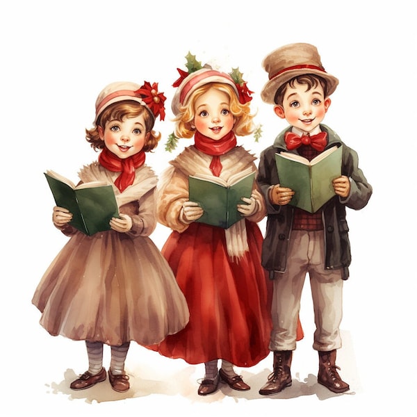 10 Christmas Carolers ClipArt for Christmas Card Making & Crafts Christmas Carol Singers ClipArt JPGs for Commercial Use