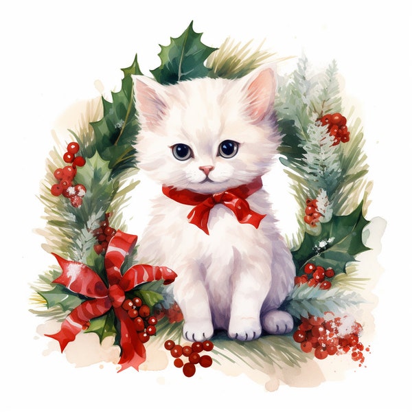 25 Christmas Cats ClipArt | Cute Christmas Kittens Transparent Background PNG ClipArt Commercial Use, Card Making Digital Download