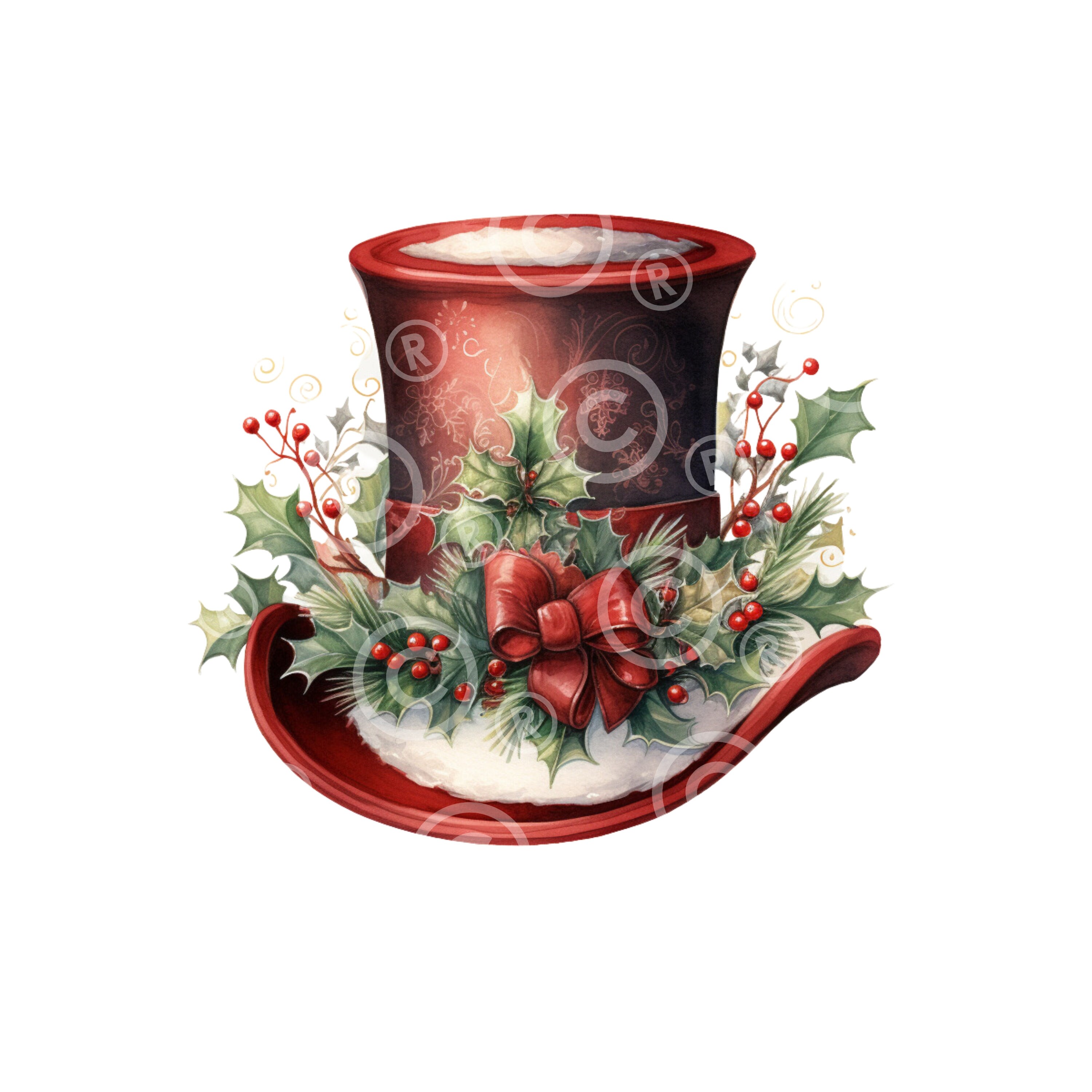 6 Vintage Christmas Top Hat Clipart for Xmas Card Making, Prints and ...