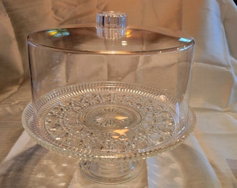 Indiana Glass Crystal Footed Covered Cake Plate with Plastic Lid