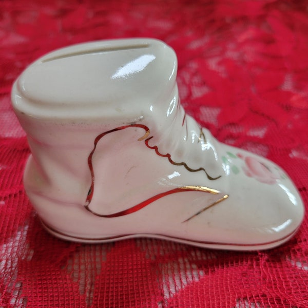 Vintage Porcelain Floral Baby Bootie Bank