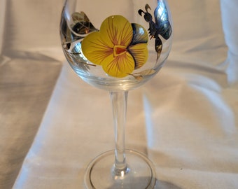 Romania Bohemian Czech Hand Painted Wine Glass