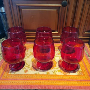Vintage Mexican Ruby Red Thick Glass Brandy Snifter Set of 6 Water Tumblers Ruby Red Barwear MCM Drinkwear Excellent Condition Beautiful