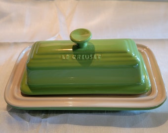 Beurrier vintage en grès cérame Le Creuset, vert palmier