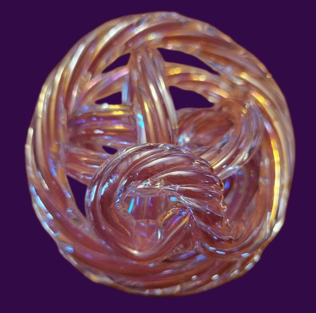 Infinity Pink Twisted Irredesent Glass Rope Orb Display Piece, Unique