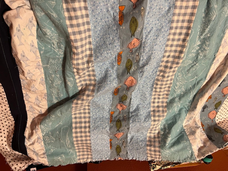Fish Rag Quilt Rag Quilt in a Blue Wilderness Fishing Theme. - Etsy