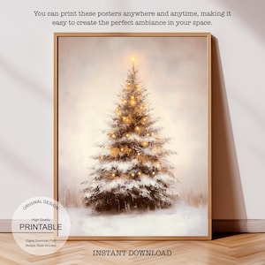 Vintage Christmas Tree Print, Christmas Decor Printable Wall Art, Neutral Antique Holiday Christmas Tree Painting, Digital Download Art