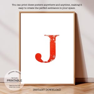 Póster inicial de Navidad: Póster de la letra J, Monograma de la letra J y Decoración con la inicial J de una sola letra - Decoración imprimible para dormitorio
