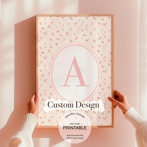 Arte de parede com nome inicial personalizado: pôster maximalista de letra grandmillenial elegante, download digital vintage para impressão - Impressão chinoiserie inicial