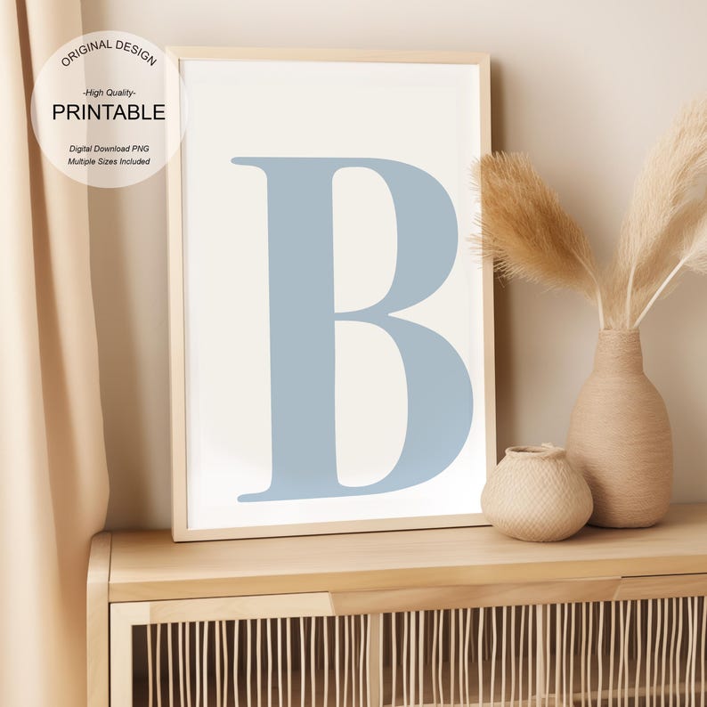 Blue Wall Art, Letter B Poster, Preppy Room Decor, B Initial Print Cute ...