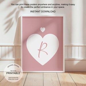Arte de pared rosa, póster con la letra R, decoración de habitación preppy, impresión inicial R, lindo arte de pared rosa, impresión de una sola letra, decoración de dormitorio, arte de pared imprimible