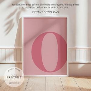 Arte de pared rosa, póster con la letra O, decoración de habitación preppy, impresión inicial O, lindo arte de pared rosa, impresión de una sola letra, decoración de dormitorio, arte de pared imprimible