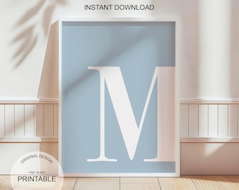 Letter M Print: Blue Preppy Dorm Decor (Digital Download)