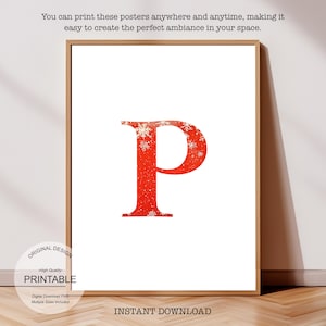 Póster inicial de Navidad: Póster de la letra P, Monograma de la letra P y Decoración con la inicial P de una sola letra - Decoración imprimible para dormitorio