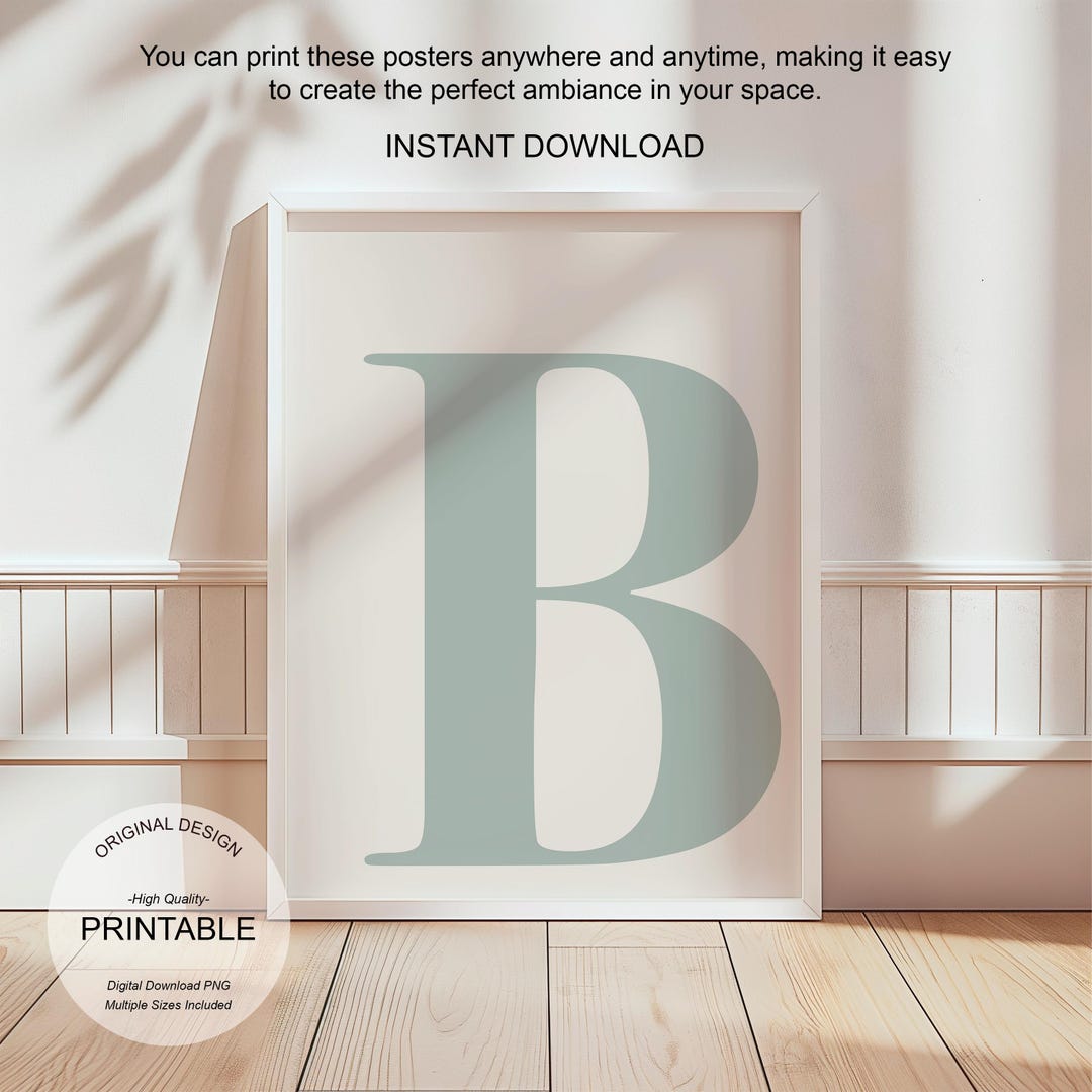 Green Wall Art, Letter B Poster, Preppy Room Decor, B Initial Print ...