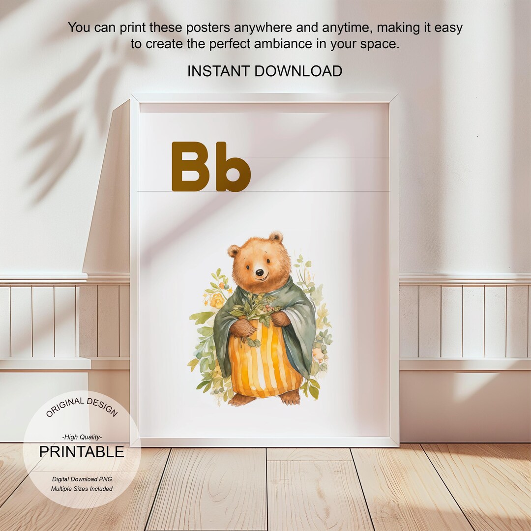 Letter B Poster With B Initial Art Print for Classroom ABC Neutral ...