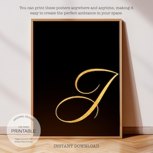 Arte de pared dorado imprimible: Malvado, Regalo personalizado para el hogar - Regalo personalizado, Letra J dorada y póster de la letra J para impresión inicial J