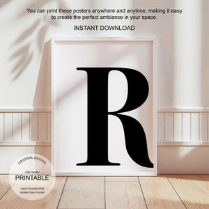 Arte de pared blanco, póster con la letra R, decoración de habitación preppy, impresión inicial R, lindo arte de pared blanco, impresión de una sola letra, decoración de dormitorio, arte de pared imprimible