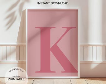 Pink Letter K Print: Preppy Dorm Decor (Digital Download)