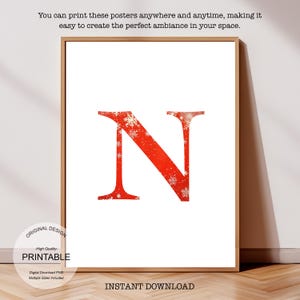 Póster inicial de Navidad: Póster de la letra N, Monograma de la letra N y Decoración con la inicial N de una sola letra - Decoración imprimible para dormitorio