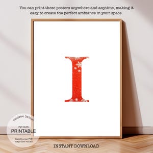 Póster inicial de Navidad: Póster de la letra I, Monograma de la letra I, Impresión inicial, Decoración de una sola letra - Impresión de decoración de dormitorio imprimible