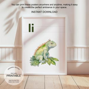 Póster de la letra I con la inicial I, impresión artística para el aula, arte de pared neutro con letras del alfabeto para guardería, póster imprimible para educación en el hogar, amante de la naturaleza