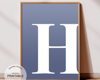 Blue Letter H Print: Preppy Dorm Decor (Digital Download)