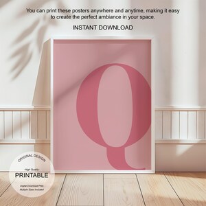 Arte de pared rosa, póster con la letra Q, decoración de habitación preppy, impresión inicial Q, lindo arte de pared rosa, impresión de una sola letra, decoración de dormitorio, arte de pared imprimible