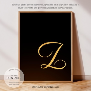 Arte de pared dorado imprimible: Malvado, Regalo personalizado para el hogar - Regalo personalizado, Letra L dorada y Póster de la letra L para impresión inicial L