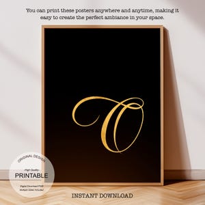 Arte de pared dorado imprimible: Malvado, Regalo personalizado para el hogar - Regalo personalizado, Letra O dorada y Póster de la letra O para impresión inicial O