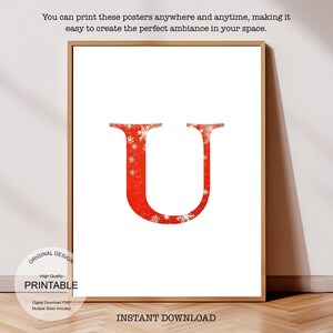Póster inicial de Navidad: Póster de la letra U, Monograma de la letra U y Decoración con la inicial U de una sola letra - Decoración imprimible para dormitorio