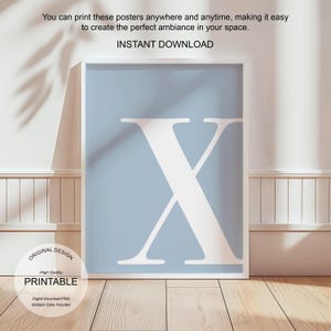 Arte de pared azul, póster con la letra X, decoración de habitación preppy, impresión inicial X, lindo arte de pared azul, impresión de una sola letra, decoración de dormitorio, arte de pared imprimible