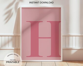 Pink Letter H Print: Preppy Dorm Decor (Digital Download)
