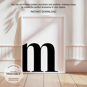 Arte de pared blanco, póster con la letra M, decoración de habitación preppy, impresión inicial M, lindo arte de pared rosa, impresión de una sola letra, decoración de dormitorio, arte de pared imprimible