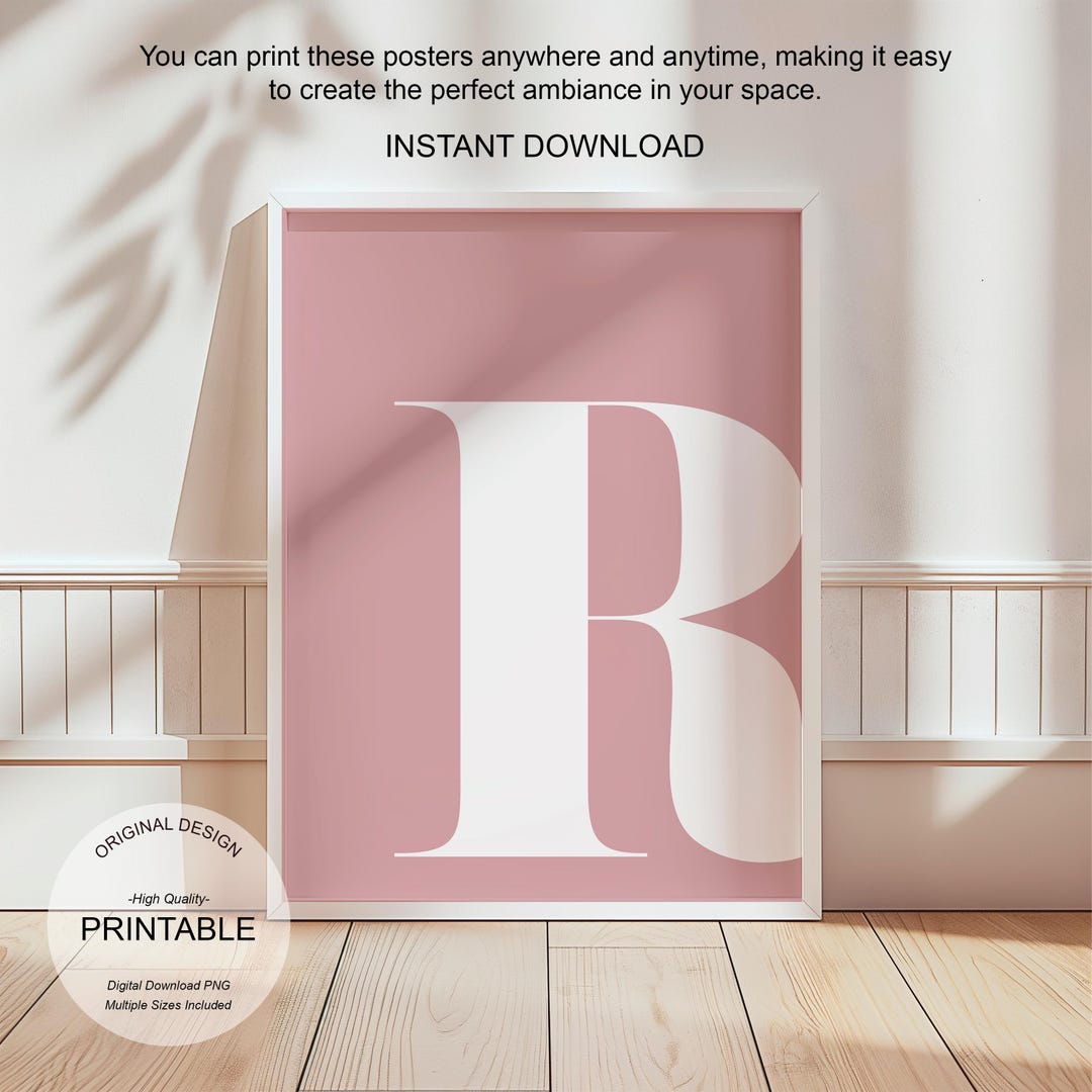 Pink Wall Art, Letter R Poster, Preppy Room Decor, R Initial Print Cute ...