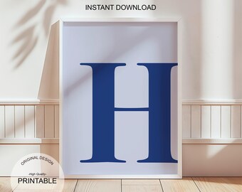 Blue Letter H Print: Preppy Dorm Decor (Digital Download)
