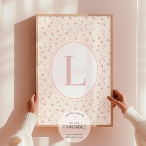 Arte mural preppy grandmillenial: póster maximalista vintage con la letra L, regalo para ella, descarga digital imprimible - Póster chinoiserie con la inicial L para adolescentes