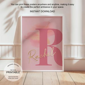 Arte de pared rosa, póster con la letra R, decoración de habitación preppy, impresión inicial R, lindo arte de pared rosa, impresión de una sola letra, decoración de dormitorio, arte de pared imprimible