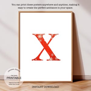 Póster inicial de Navidad: Póster de la letra X, Monograma de la letra X y Decoración con la inicial X de una sola letra - Decoración imprimible para dormitorio
