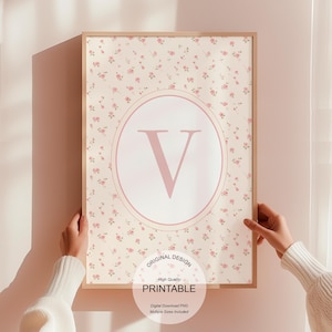 Preppy grandmillenial Wandkunst: Buchstabe V maximalist Poster Vintage ihr Geschenk, druckbare digitale Datei - Teen V Initial Chinoiserien Poster