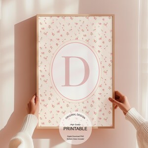 Arte mural preppy grandmillenial: póster maximalista con la letra D, regalo vintage para ella, descarga digital imprimible - Impresión chinoiserie con la inicial D para adolescentes