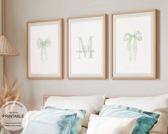 Lot De 4 Affiches Preppy Vert Sauge Avec Nœud - Esthétique Tendance 50x70 Cm, Sans Cadre | Décoration Pour Chambre Adolescente, Dortoir - 3