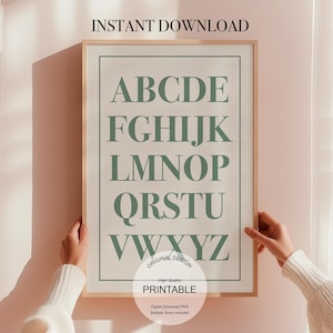 Vintage ABC Poster Print: Salbeigrünes Alphabet Alphabet Charts, Kinderzimmer Buchstaben Zeichnung - DIGITAL PRINTABLE