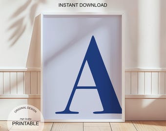 Blue Letter A Print: Preppy Dorm Decor (Digital Download)