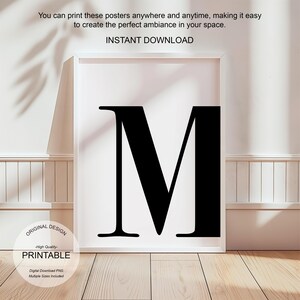 Arte de pared blanco, póster con la letra M, decoración de habitación preppy, impresión inicial M, lindo arte de pared blanco, impresión de una sola letra, decoración de dormitorio, arte de pared imprimible